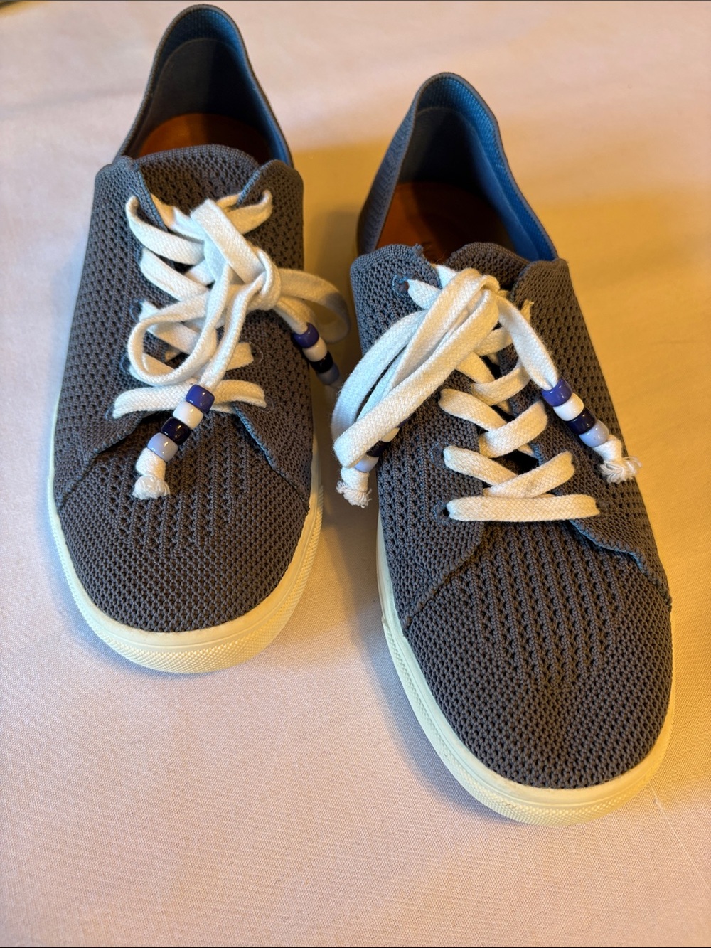 Lucky Brand Lenuda Knit Sneakers Blue Gray Beaded Lace Women’s 8